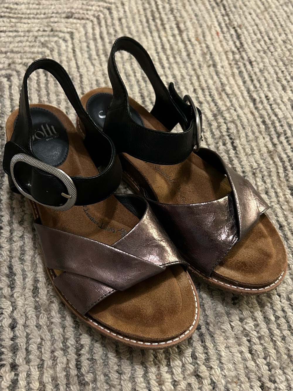 Sofft Metallic Brown Black Slingback Sandals Comfort Size 7.5